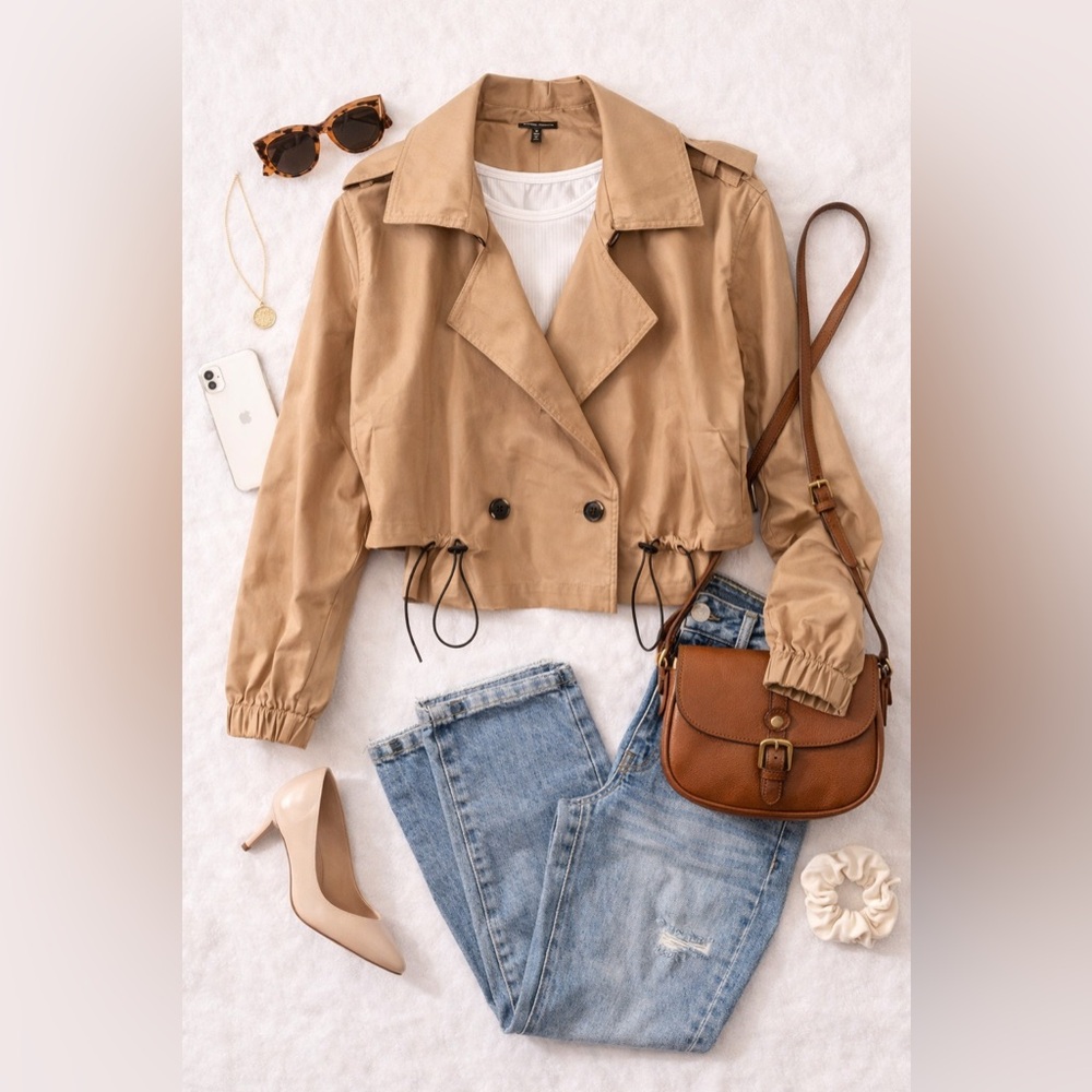 Universal Standard (Size M) Leonard Water Repellent Double Breasted Crop Trench